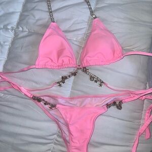 Pink Bikini with Rhinestone Accents